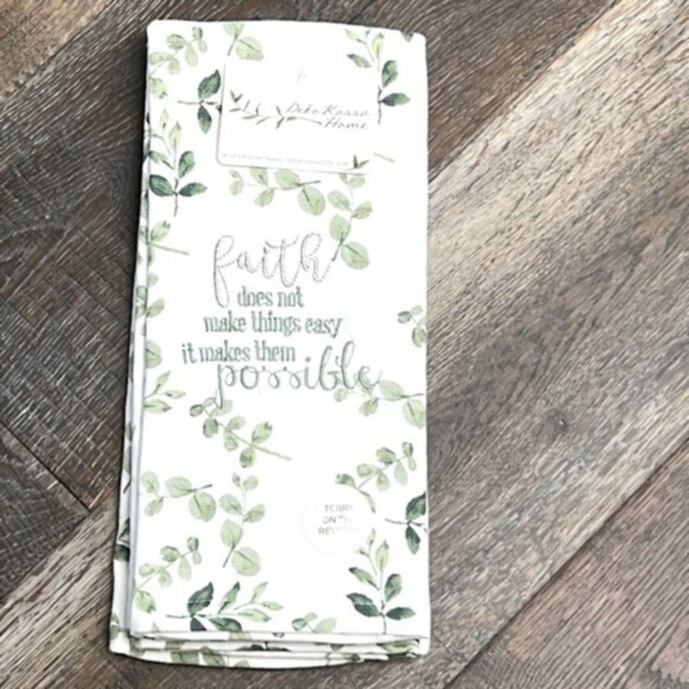 Deko Kassa - 4/$98 - ‘Faith’ Dish towels (2). White/Green. NWT